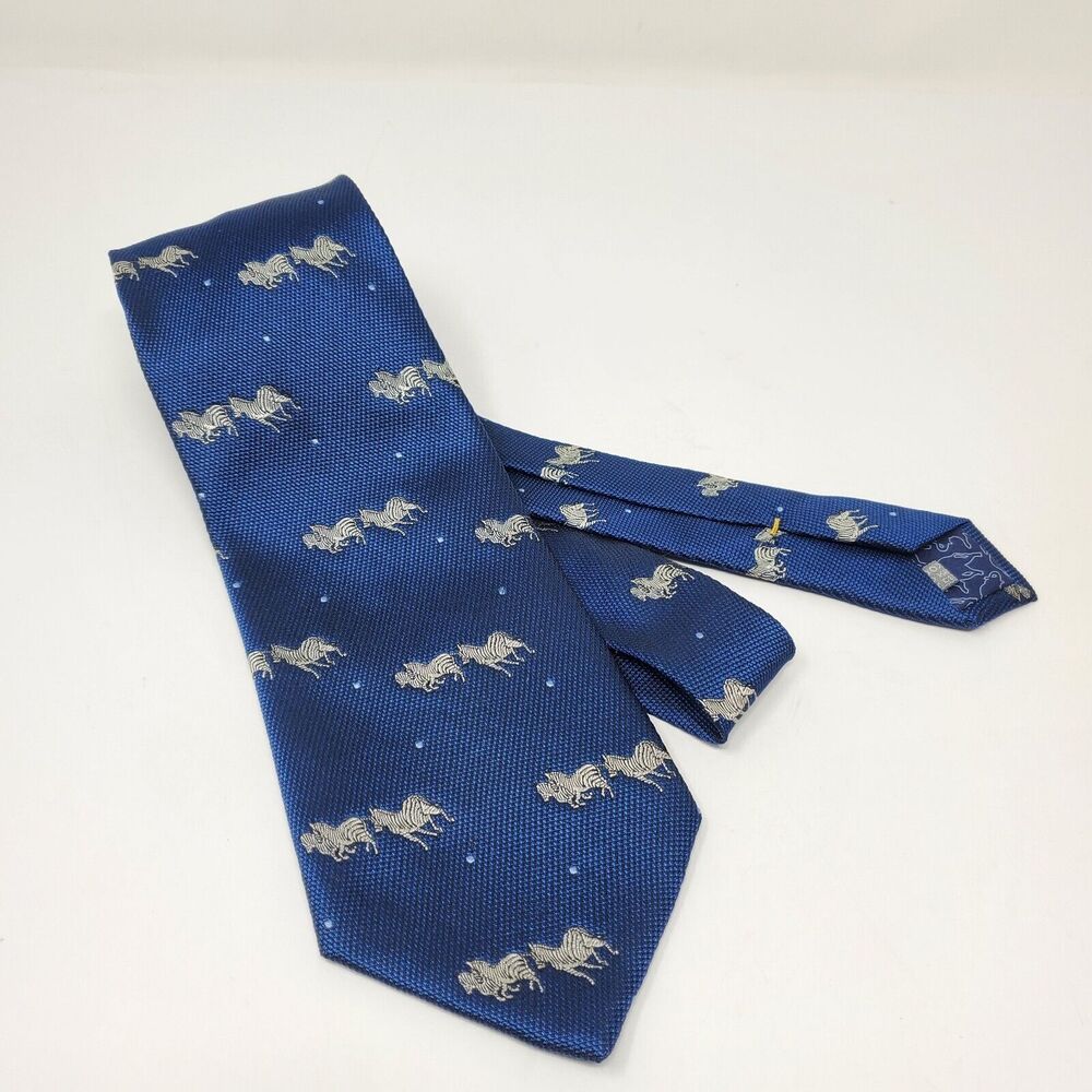Hunting World 100% Silk Necktie With Zebra Print 3.5" x 56" Vintage